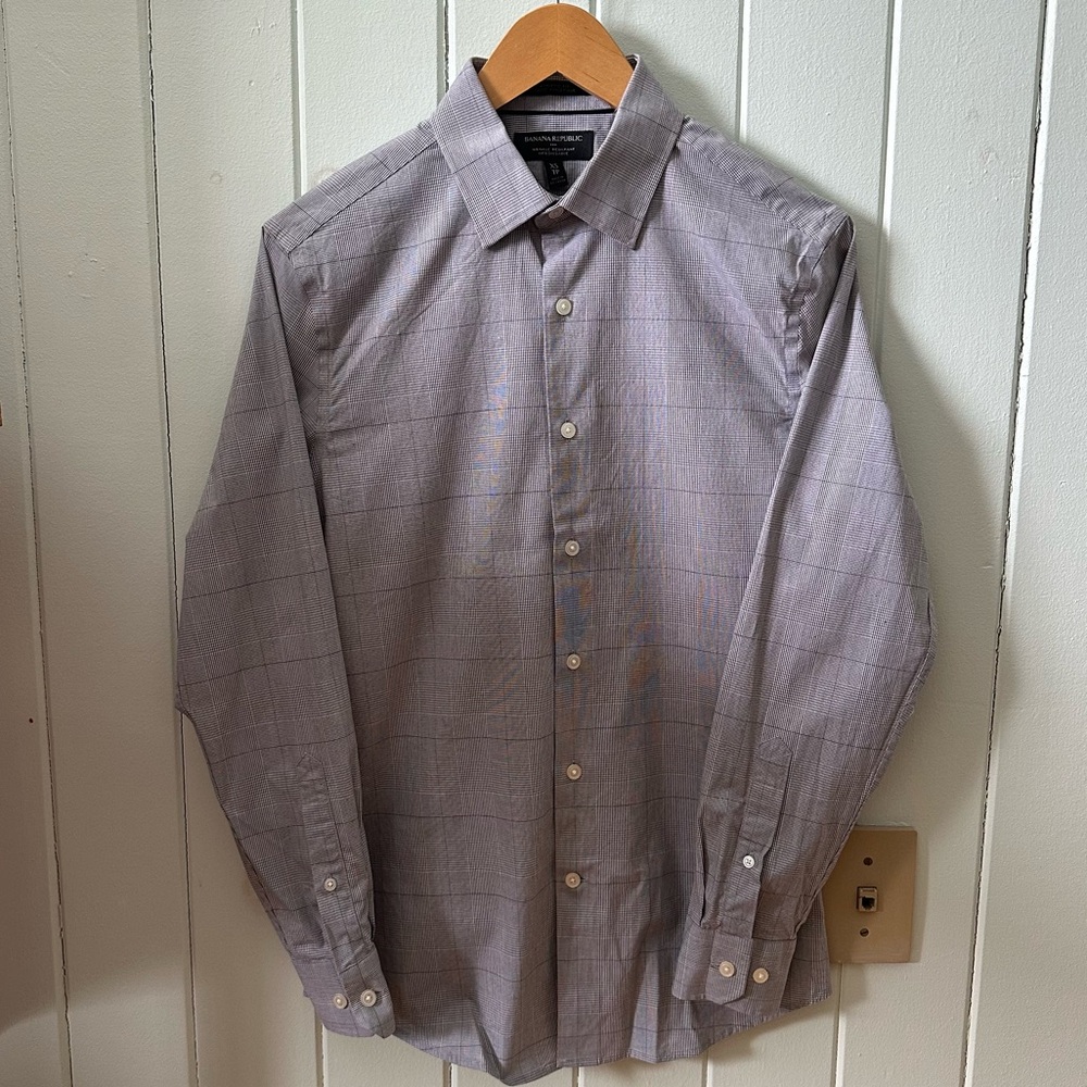 Banana Republic Factory Men’s Gray Glen Check Dress Shirt S